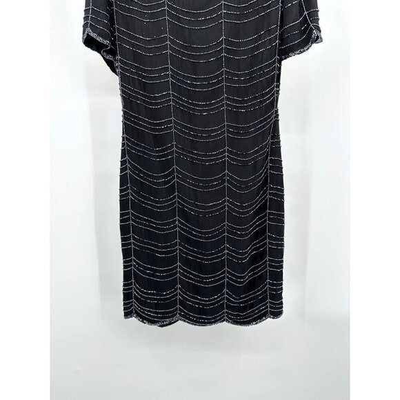 vintage 90s SCALA dress formal beaded cocktail 100% silk party evening black M - Picture 3 of 11
